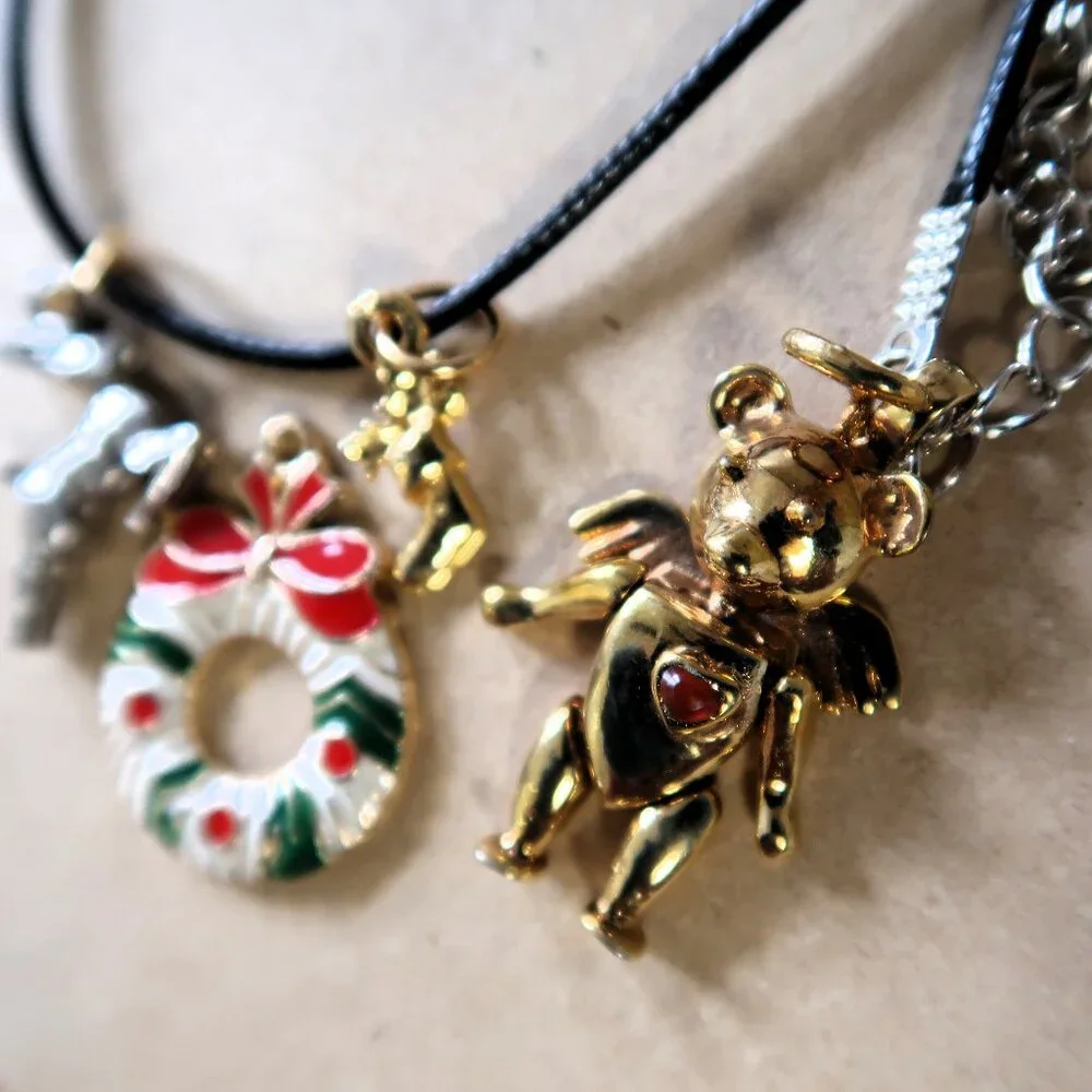 Get Crafty w/ 4pc Mixed Metal Charm Lot Bear Cherub Wreath DIY Jewelry Findings
